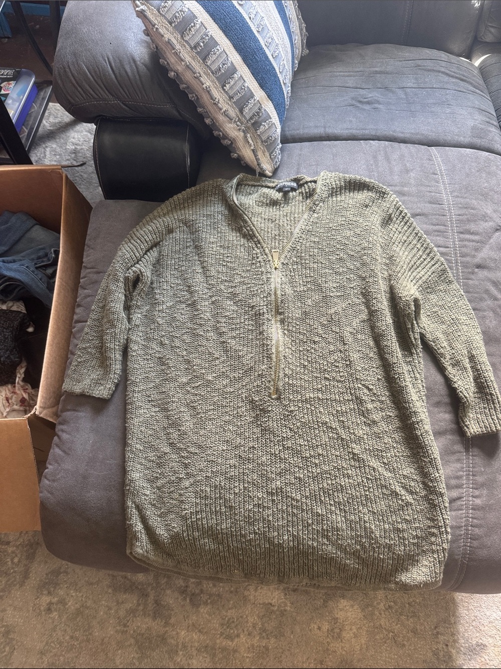 Express Olive Green Half-Zip Knit Sweater